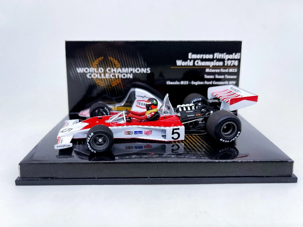 Minichamps 1:43 F1 M23 1974 Fittipaldi طبعة خاصة محاكاة طبعة محدودة الراتنج معدن ثابت نموذج سيارة لعبة هدية