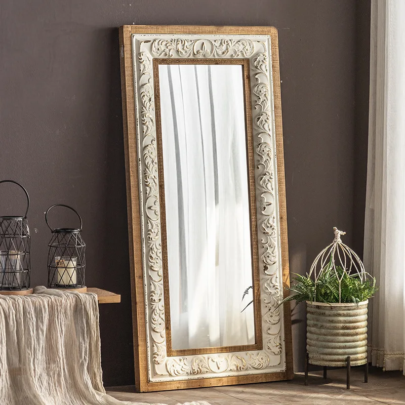 White European style dressing mirror, worn out full body, floor standing mirror, clothing store, large fitting,