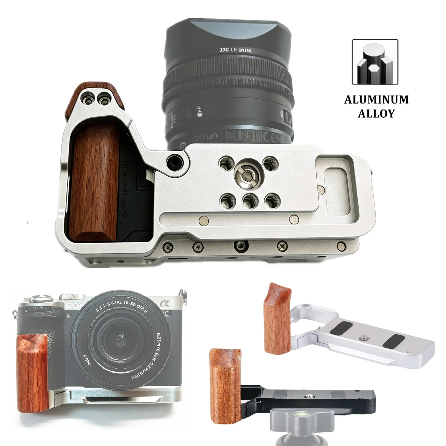 A7C II A7CR L Bracket Wooden Handle Grip Quick Release Plate, Camera Cage for Sony Alpha 7C II A7CR A7C2 Camera, Built in Wrench