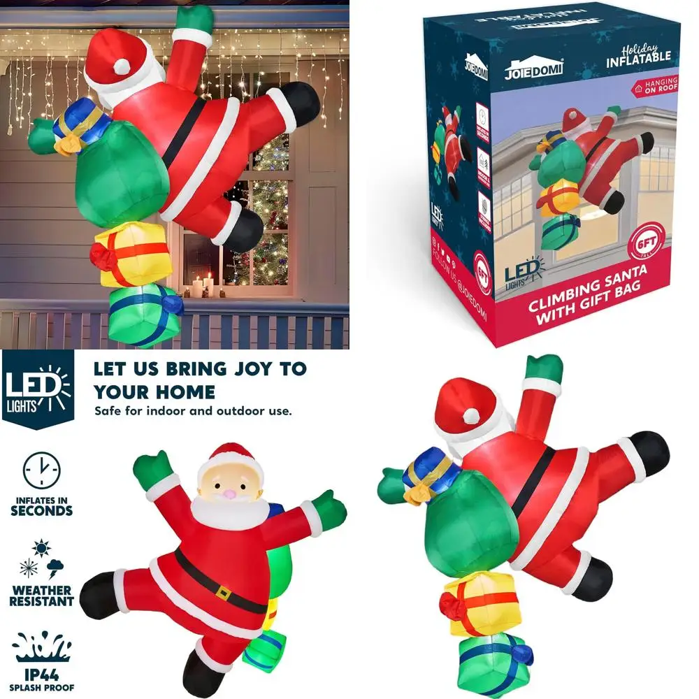 

6-Foot Inflatable Santa Climbing with Gift Bags, LED-lit Outdoor Christmas Decoration for Holiday Yard