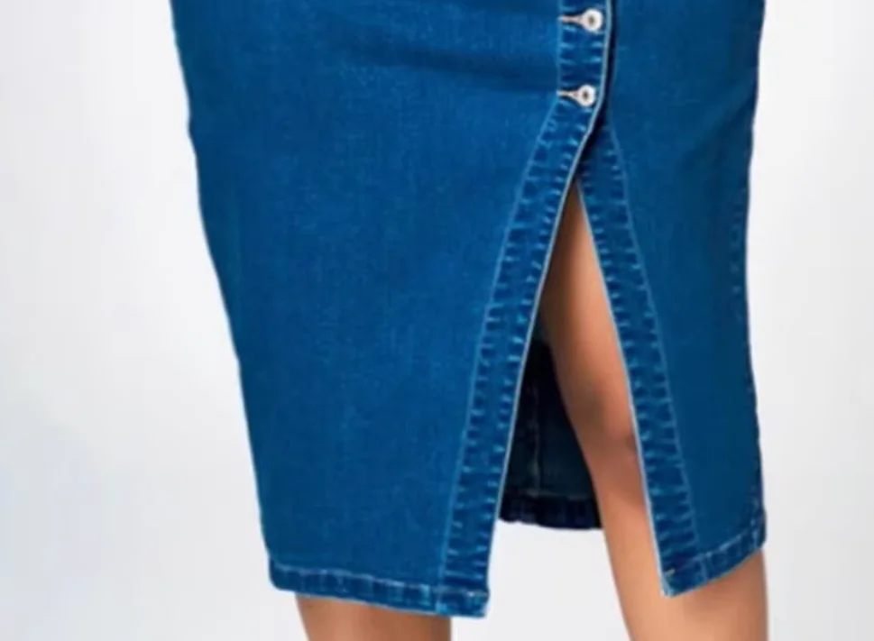 2026 Spring New Women's Summer Front Multi-Button Denim Skirt Fashion Elastic Knee Length Slim Hip-hugging Jeans Pencil Skirt