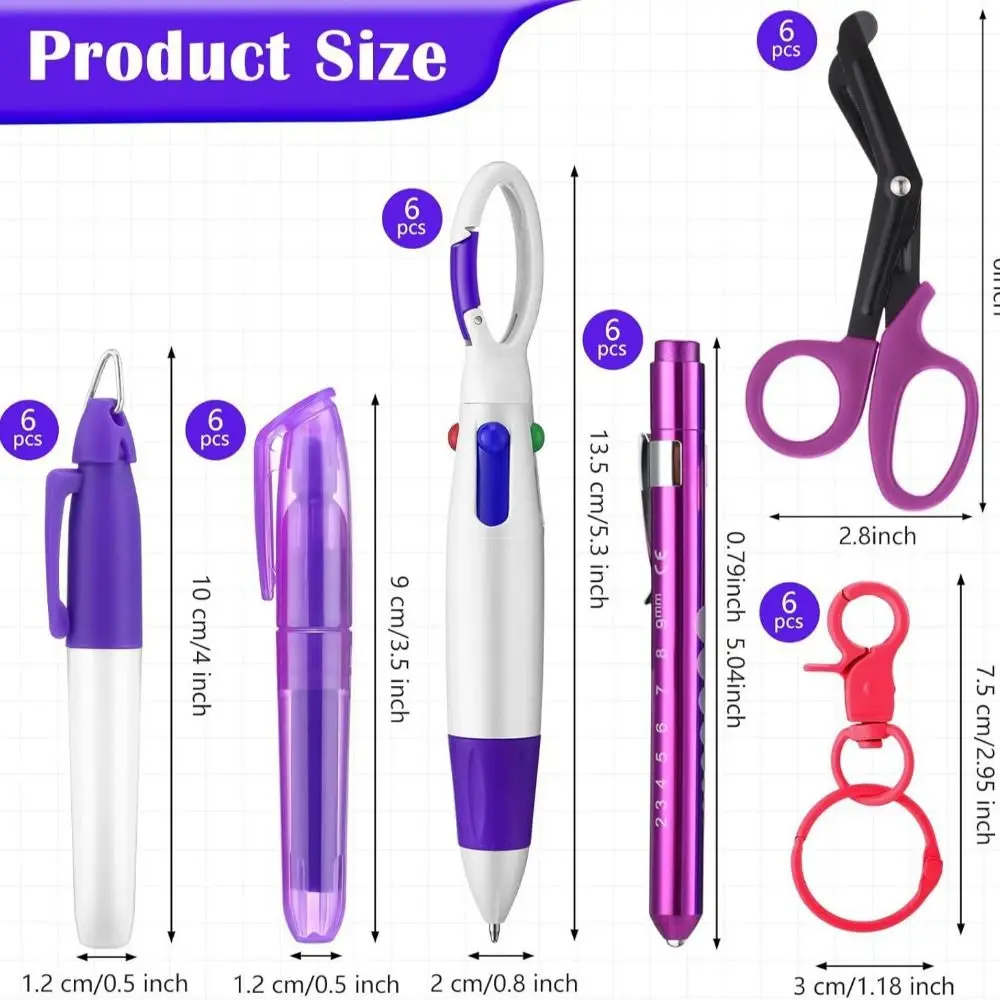 Conjunto de canetas de enfermeira retrátil para presente, multifuncional, luz LED, carretel de crachá, suporte de crachá de identificação, escritório