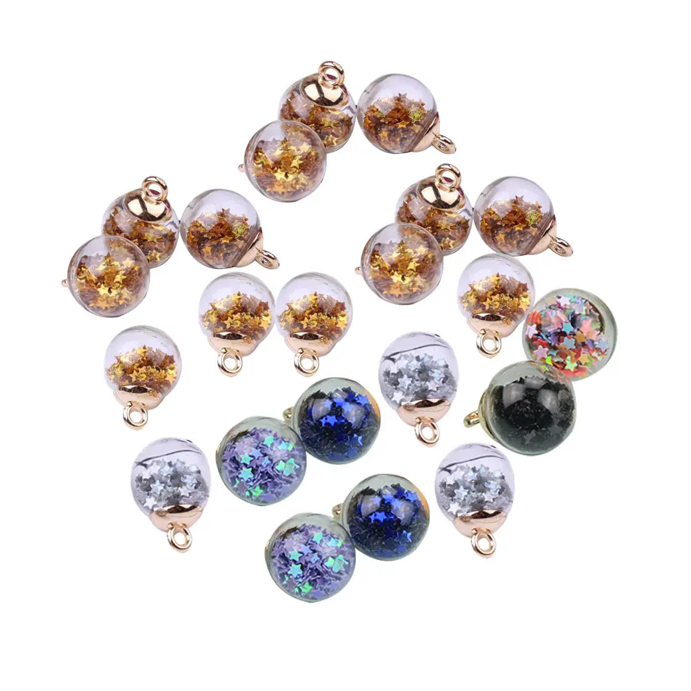 

50Pcs Glitter Star Glass Ball Pendants 16mm Multi-Purpose DIY Pendant Charms for Jewelry Accessories and Earrings