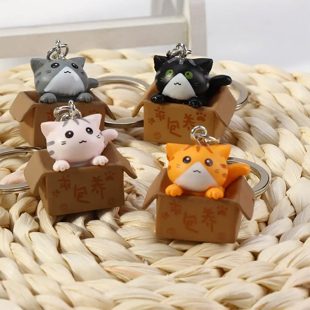 Creative 1 pcs Decorations Resin Little Cat Box For Men Women Keychain Bag Charm Pendant Key Ring