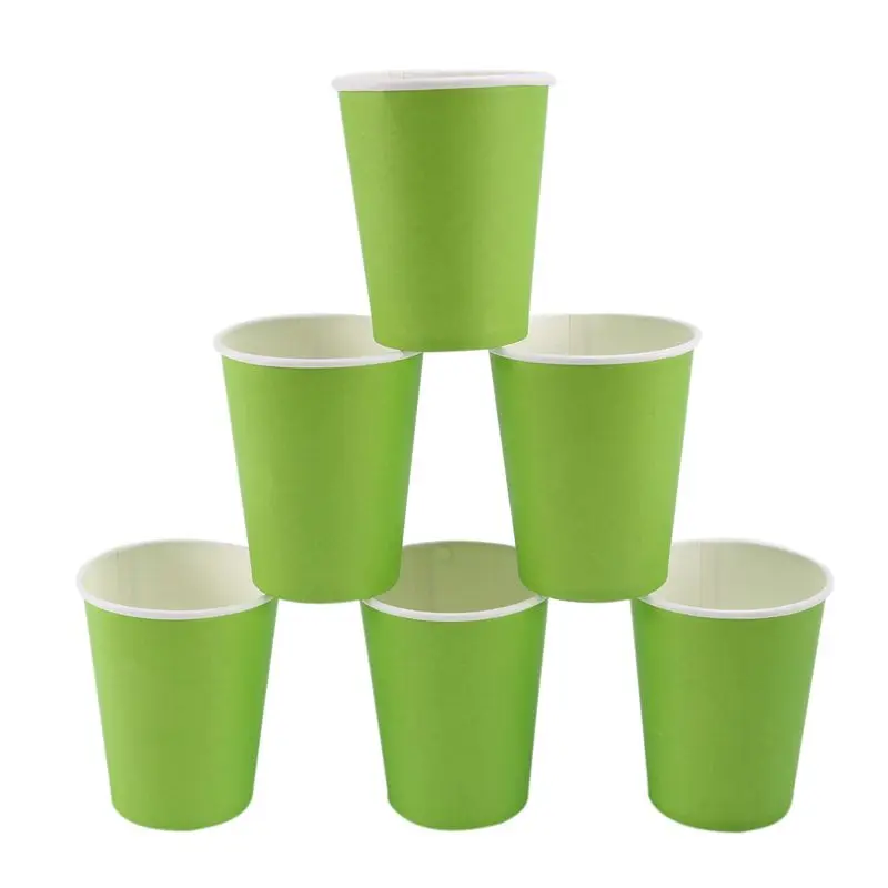 AFOURT-80 Paper Cups (9Oz) - Plain Solid Colours Birthday Party Tableware Catering(Green)