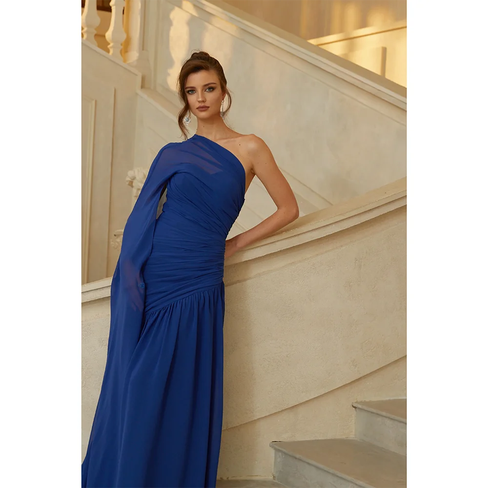 Simple Evening Dresses One Shoulder Long Sleeves Evening Gowns Elegant Formal Occasion Ankle Length Prom Dresses Customized