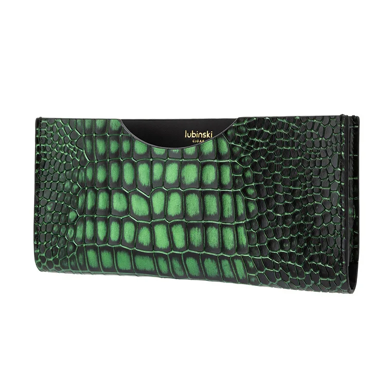 LUBINSKI Portable Alloy Box Leather Cover Black Devil Fish Pattern/Green Crocodile Pattern 3CM Portable Cigar Box Leather Cover