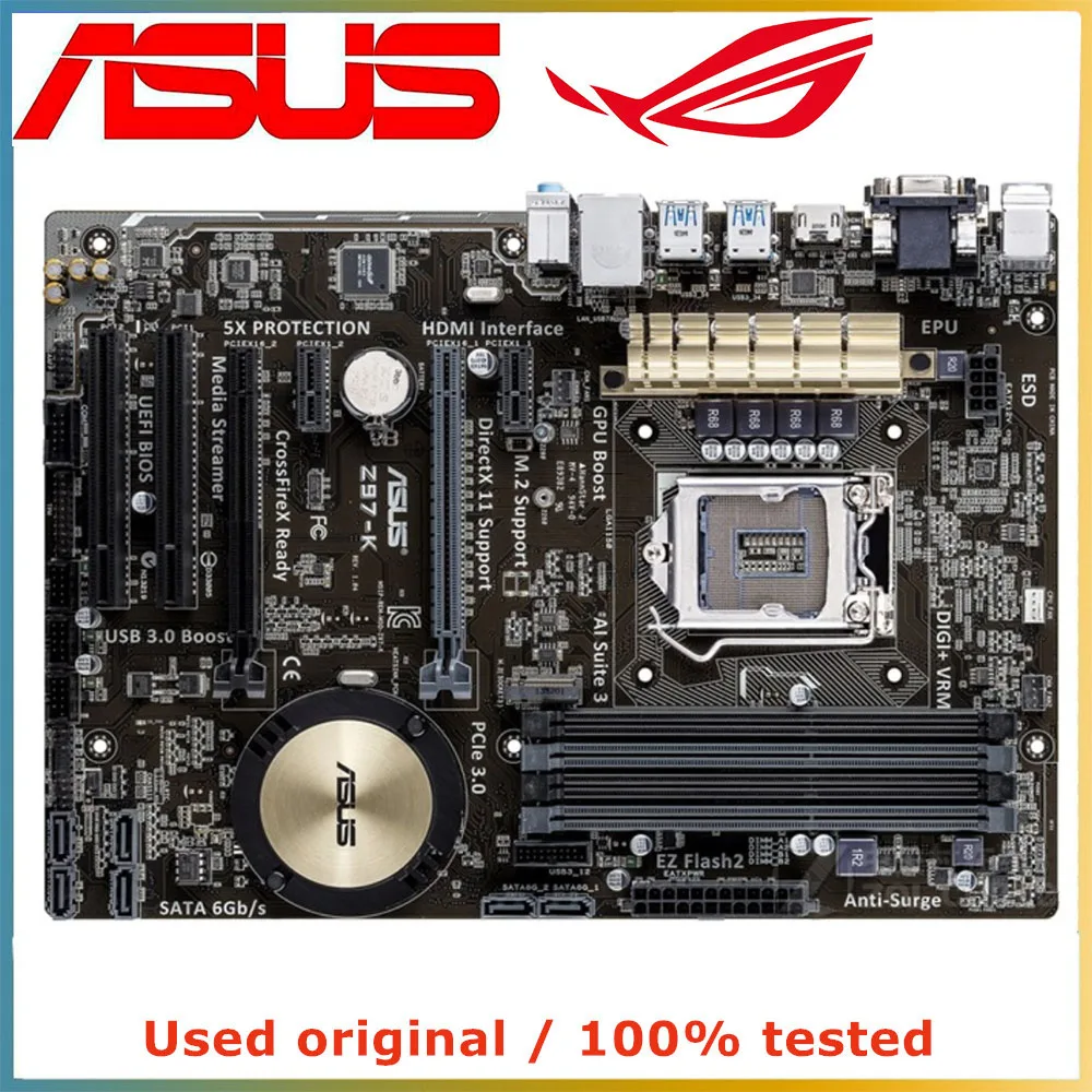 For ASUS Z97-K Z97K Motherboard Z97 Socket LGA 1150 i7 i5 i3 DDR3 32G SATA3 ATX Motherboard PCI-E3.0