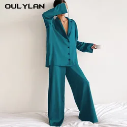 Spring And Summer Thin Women's Home Silk Pajamas, Women's Ice Silk Loose Hitting European and American ins can be Worn Outside