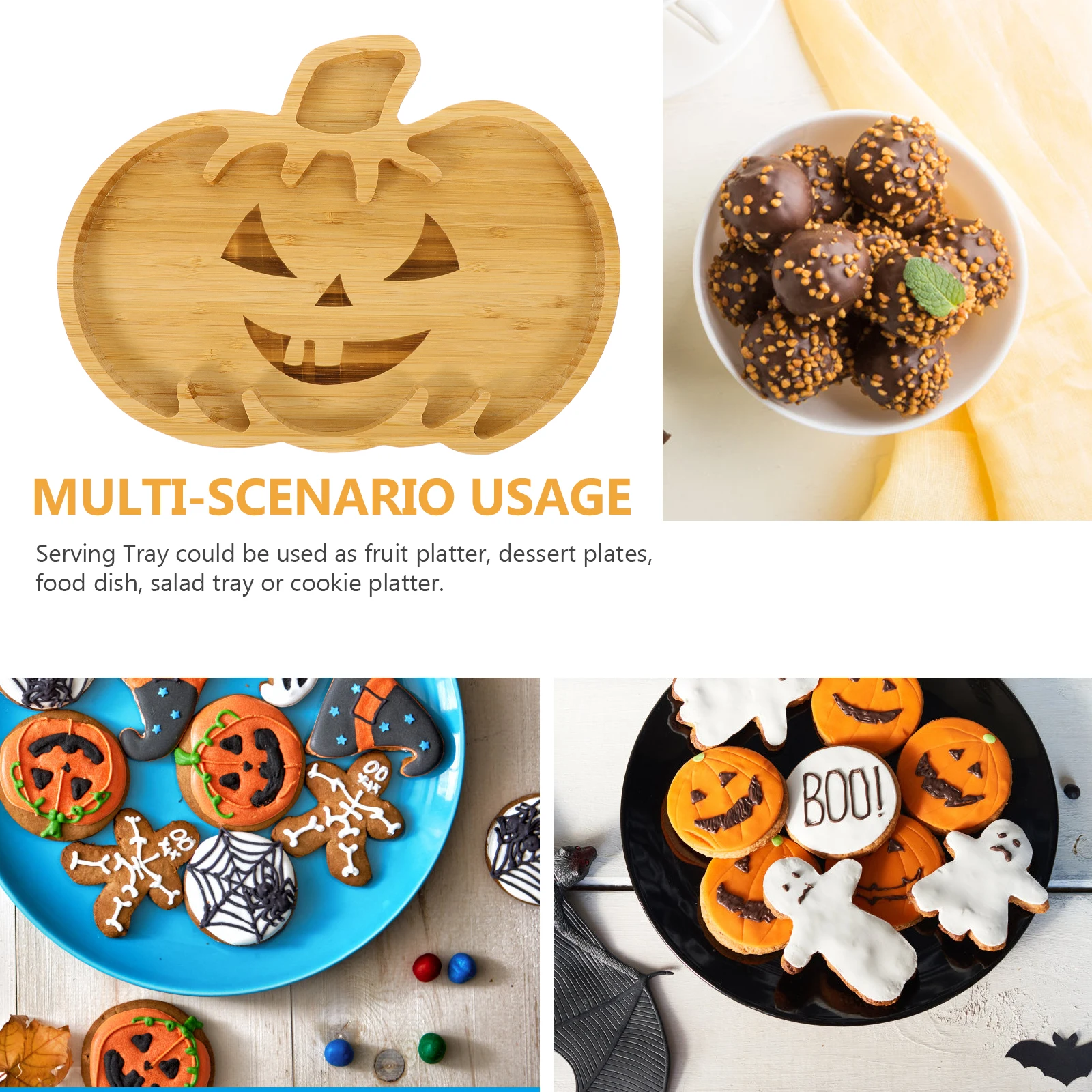 

Bamboo Serving Tray Creative Design Fruit Dessert Bread Holder for Special Events Family Dinners Halloween Serving Plate