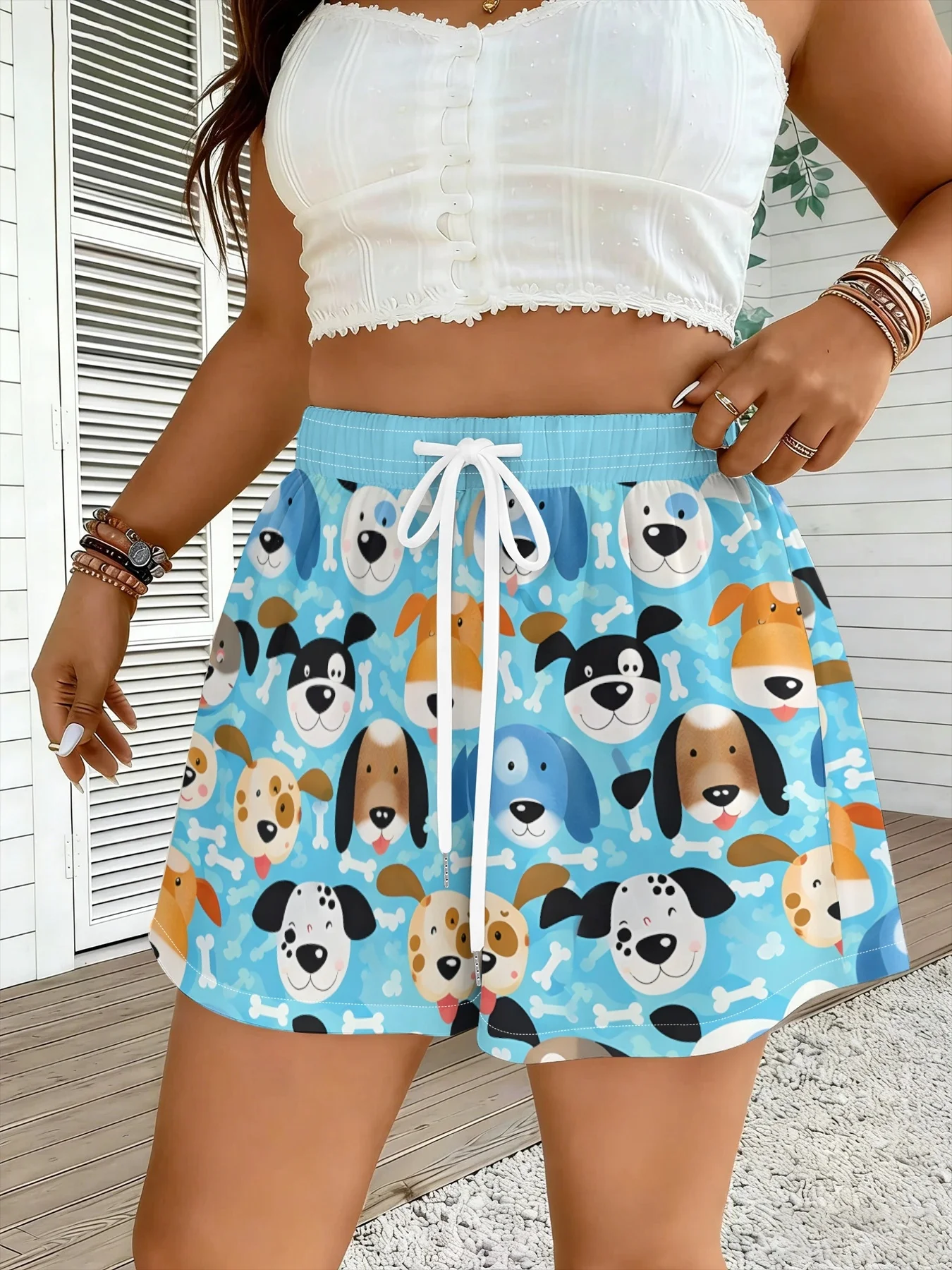 Summer women's shorts with dog print breathable sweat-absorbent casual fashionable street shorts