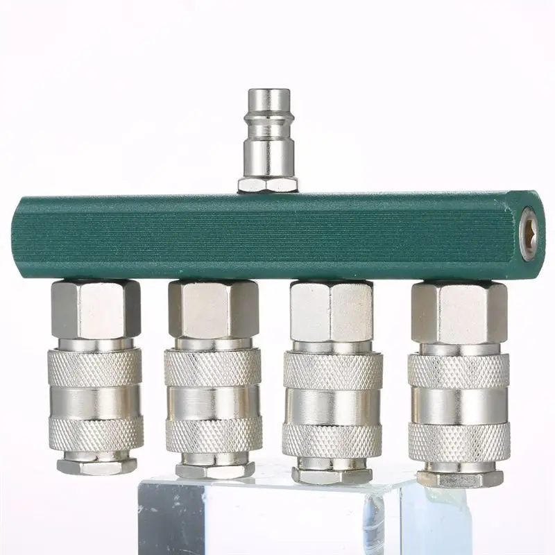 AC88 Air Compressor Splitter 1/4 Inch NPT Air Hose Fittings with 4 Couplers Air Tool Fittings Manifold Aluminum