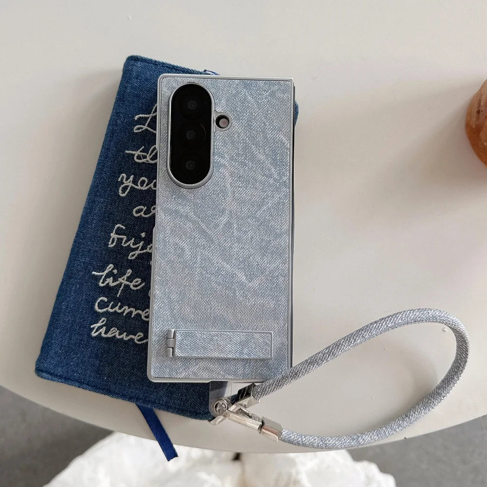 

Модный кожаный магнитный чехол для телефона Samsung Galaxy Z Fold 7 6 5 4 Fold6 Fold5 с подставкой Magsafe, милые чехлы с веревкой для рук