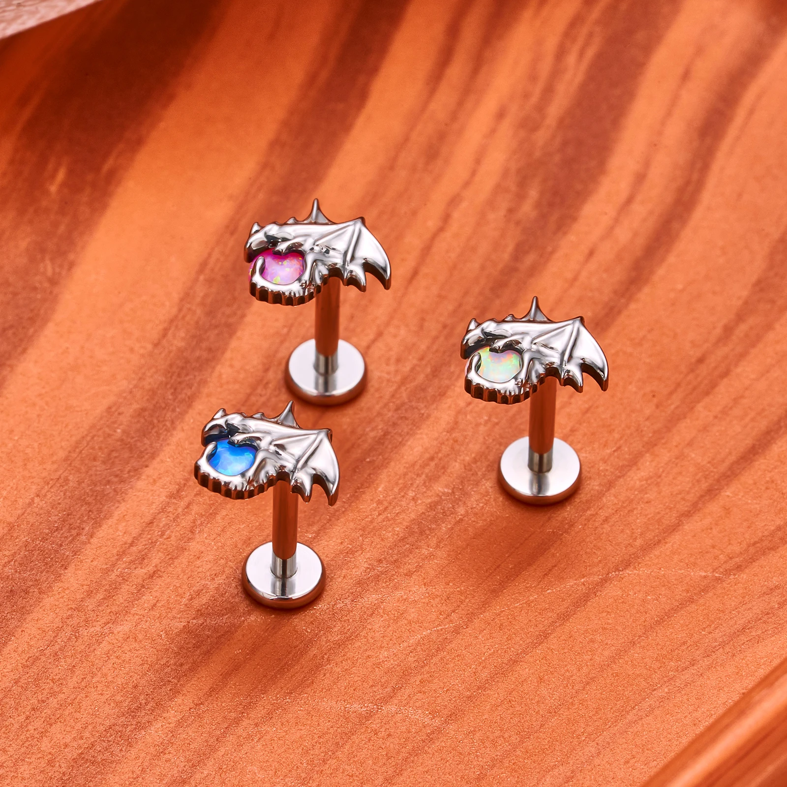 New G23 Titanium Piercing 16G 18G Ptersosaur Dragon Hug Opal Nose Ear Stud Earrings Women Helix Tragus Cartilage Body  Jewelry image 4