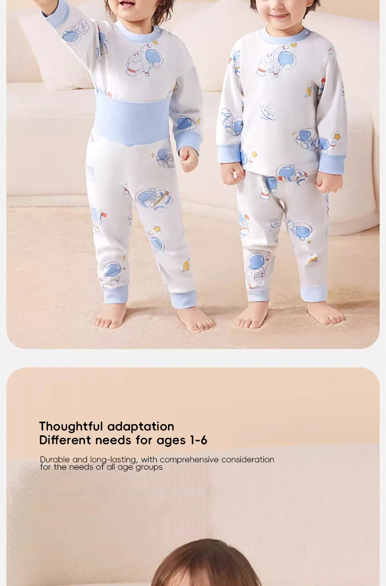 AIBEDIAL Baby-Pyjama-Set für Jungen, Herbst und Winter, langärmelig, hoch tailliertes Outfit, weicher Boden, Unterwäsche, zweiteilige Nachtwäsche für Kleinkinder – Detail 9