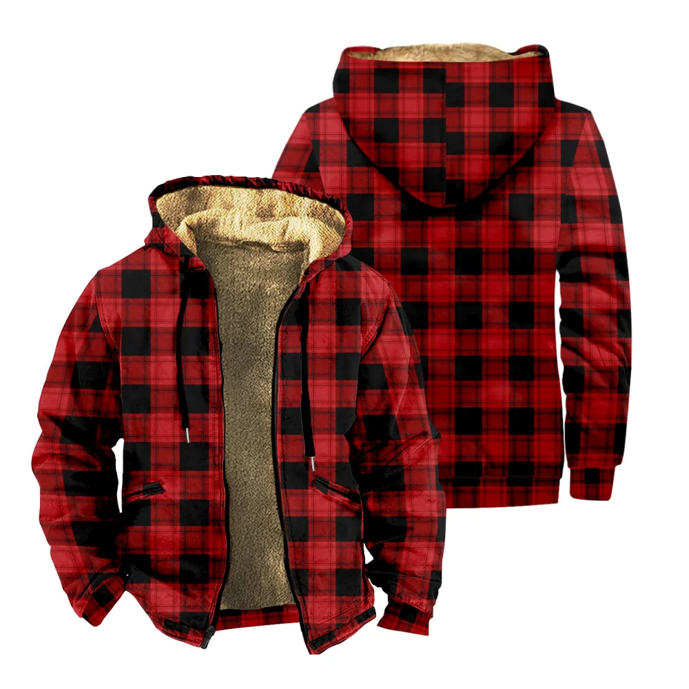 Men\'s Winter Vintage Dark Green Parkas Long Sleeve Plaid Pattern Warm Jacket for Men/Women Thick Clothing Streetwear