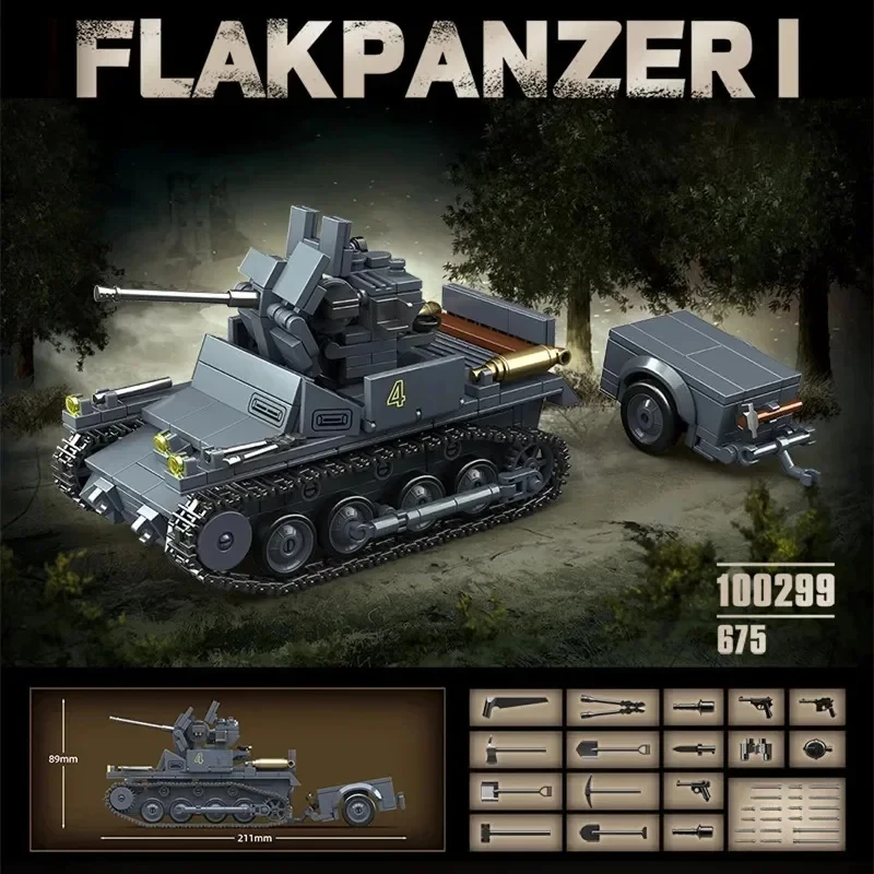 Flakpanzer I Nr. 1 Flugabwehrpanzer-Serie Spielzeug-Panzermodell Baustein-Spielzeug DIY-Montage Sammlermodell Weihnachtsgeschenke