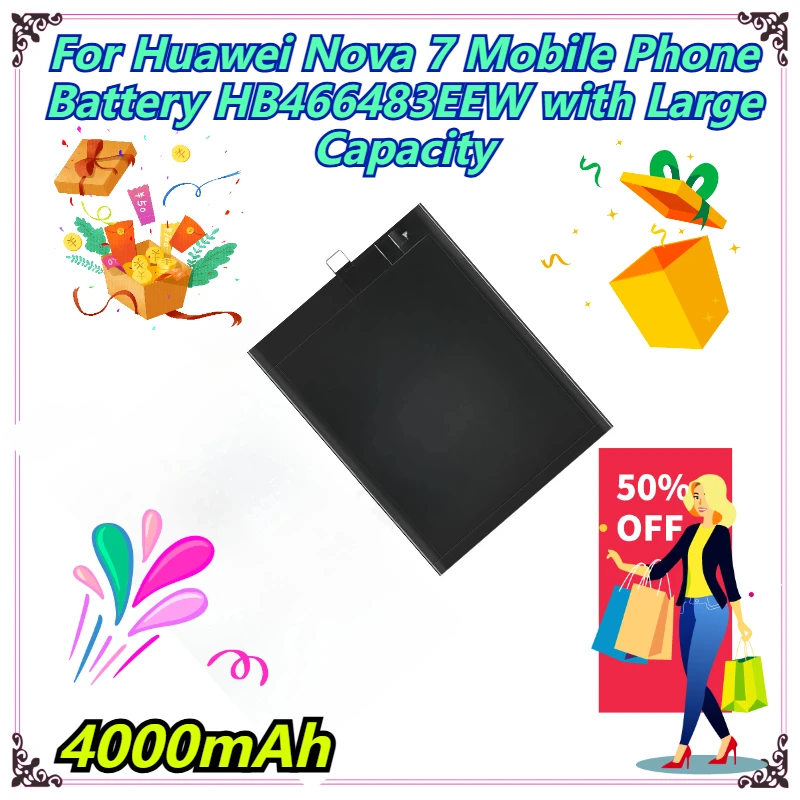 

4000 мАч для мобильного телефона Huawei Nova 7, аккумулятор HB466483EEW большой емкости