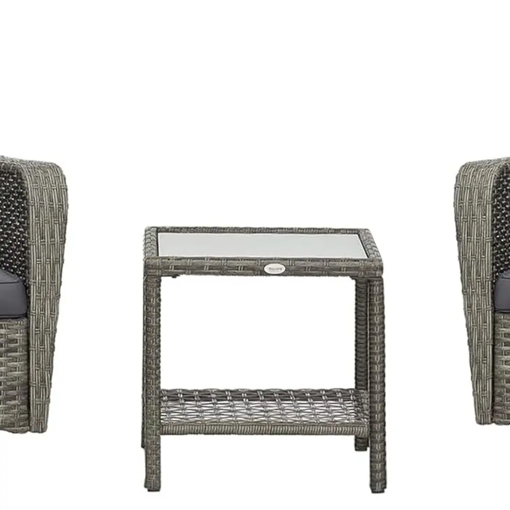 

Pieces Wicker Outdoor Bistro Set, Rattan Patio Furniture Set with Glass Coffee Table and Swivel Porch Chairs for Backyard, Balco