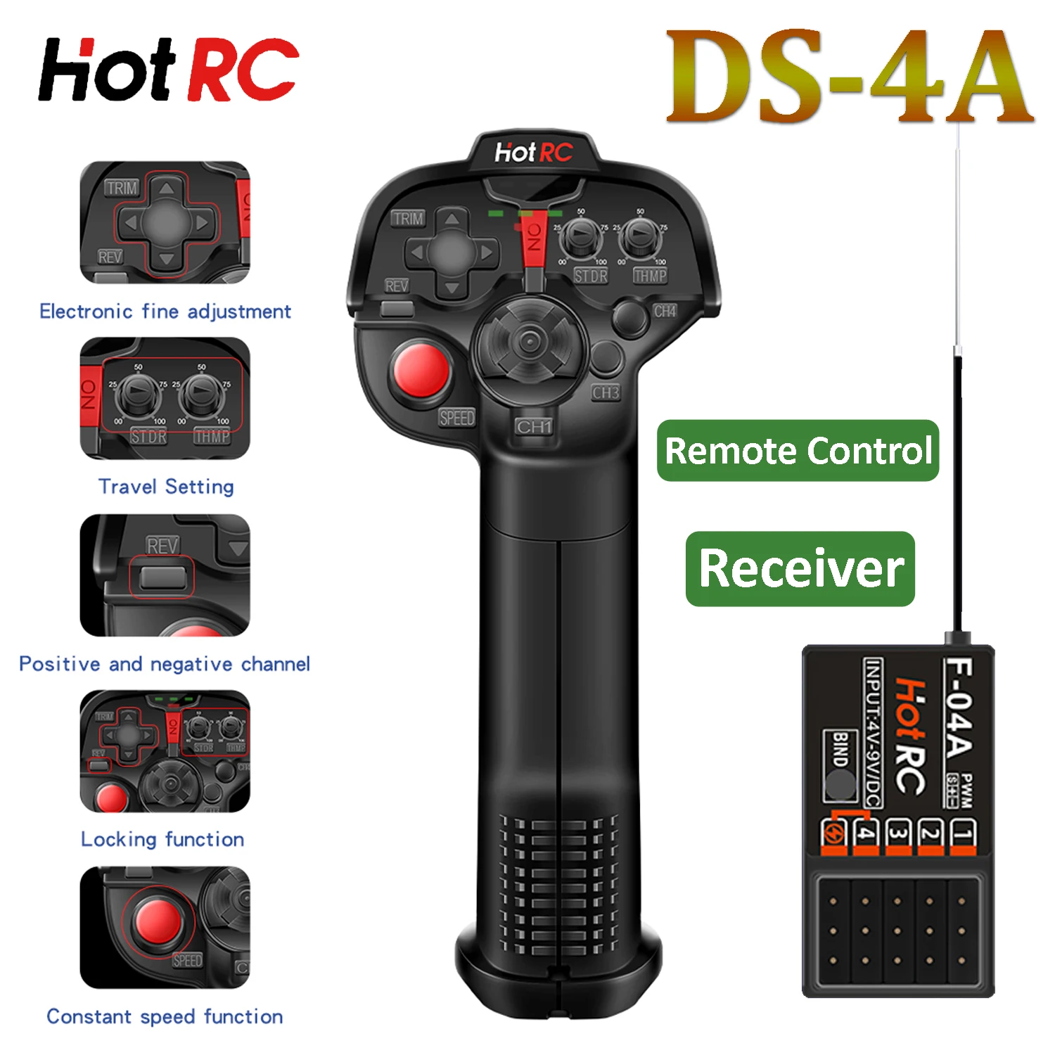 HOTRC 2.4 جيجا هرتز 4CH DS4A نظام راديو يد واحدة الارسال مع F-04A PWM استقبال ل RC الطائرات سيارة قارب خزان روبوت لعبة مجسمة #1