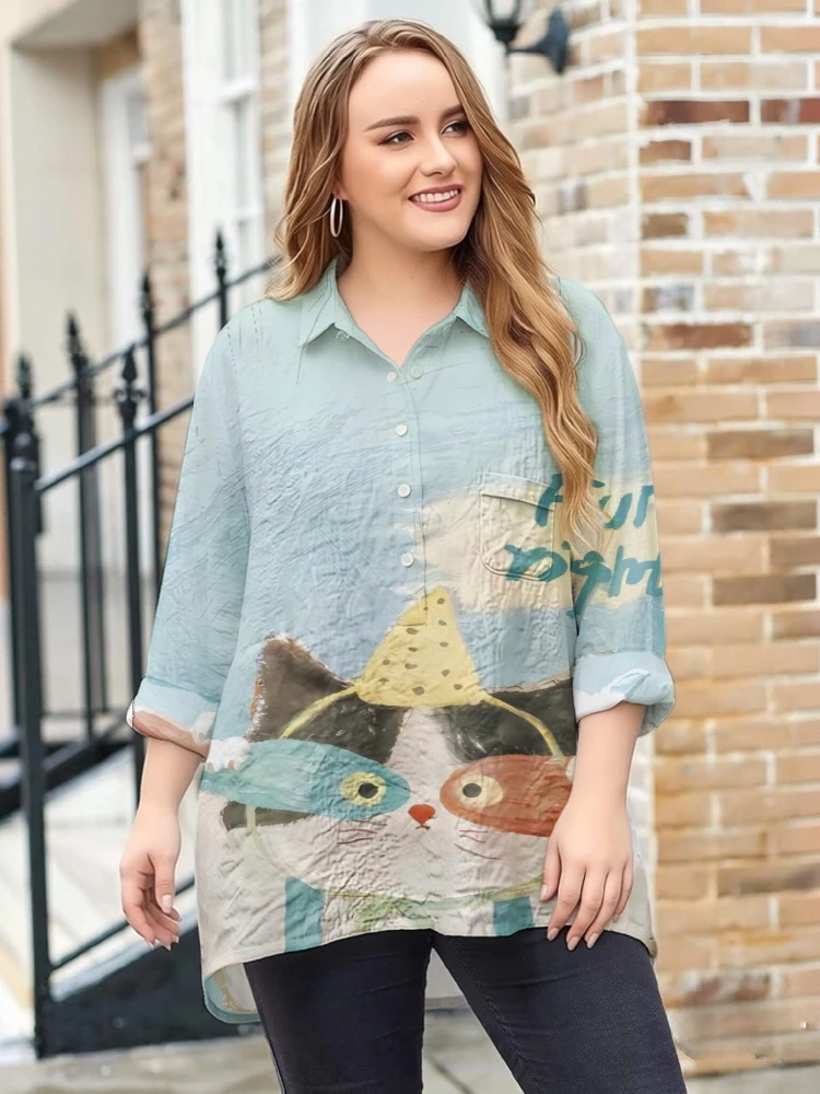 

Women's Relaxed Fit Roll-Up Sleeve Top Plus Size Fashion Summer Holiday Chic Lapel Collar 2026 Shirts Oversized Streetwears