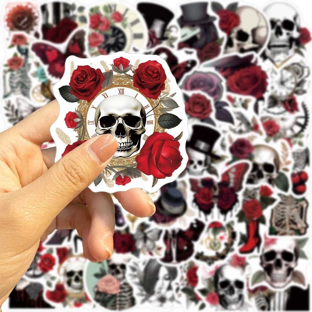 50pcs Punk Rose Skull Stickers For Scrapbook Phone Stationery Scrapbooking Materiales Vintage Retro Sticker Craft Supplies
