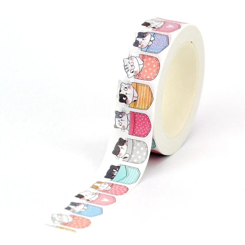 NEW 1PC. 10M Decorative Kawaii Cats in Pocket Japanese  Washi Tapes for Journaling Adhesive Masking Tape Cute Stationery