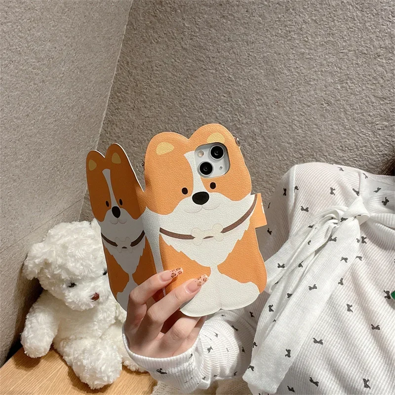 جراب هاتف لطيف قابل للطي للكلب العظمي ، جراب ضد العيوب لهاتف أيفون 13 و 14 و 15 و 16 Pro Max