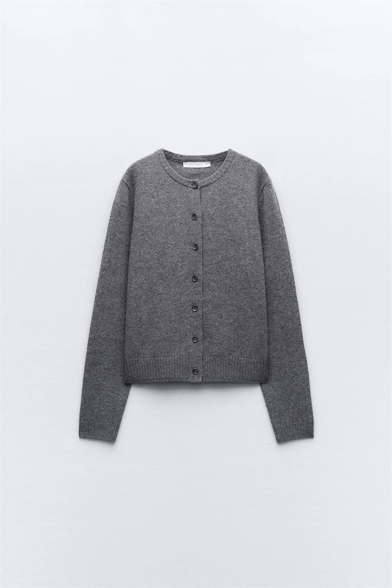 

ey Long Sve round Ne Knitted Cardigan Simple Design New Autumn Women's Faion Organic Cotton Commute Sle ZA289303