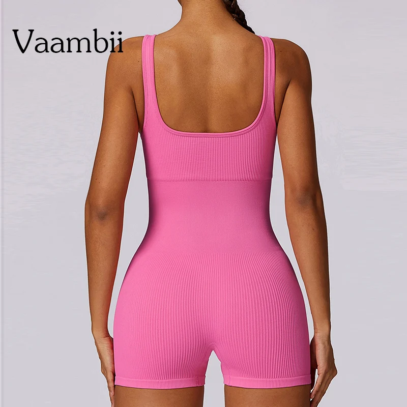 

Backless Seamless Jumpsuit For Women Ribbed Sport Set Beauty Back Yoga Suit High Elastic Integrated Tight Fitting Jumpsuit