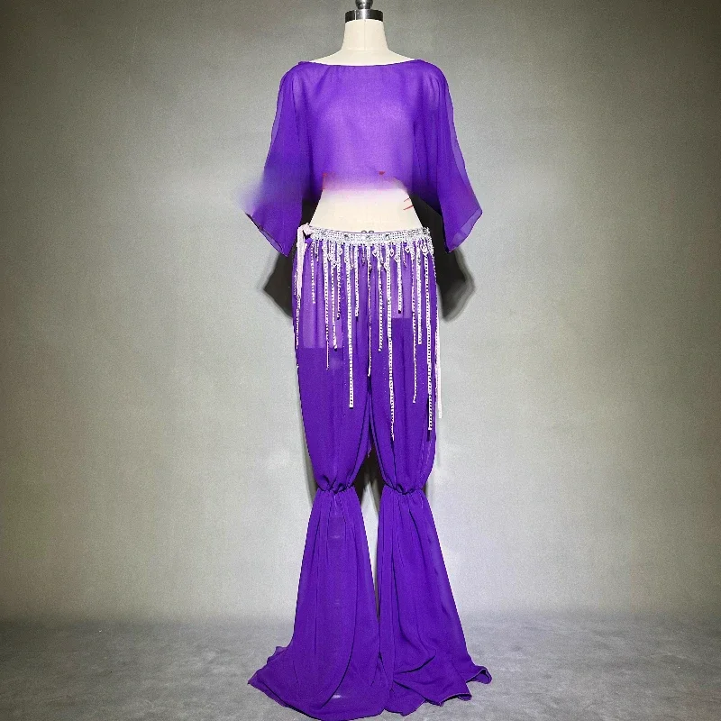 

Belly Dance Costume Suit for Adult Children Top+belt+chiffon Trousers 3pcs Customzied Women Oriental Belly Dancing Stage Wear