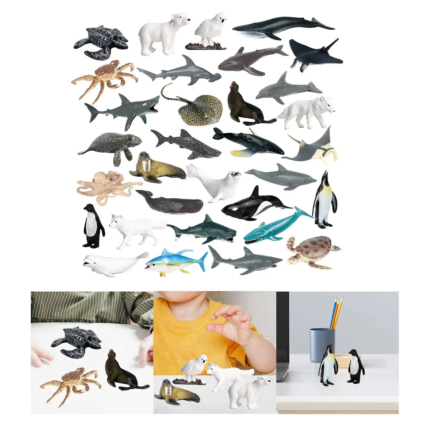 32Pcs Marine Animals Figures for Party Supplies Collection Teaching Prop