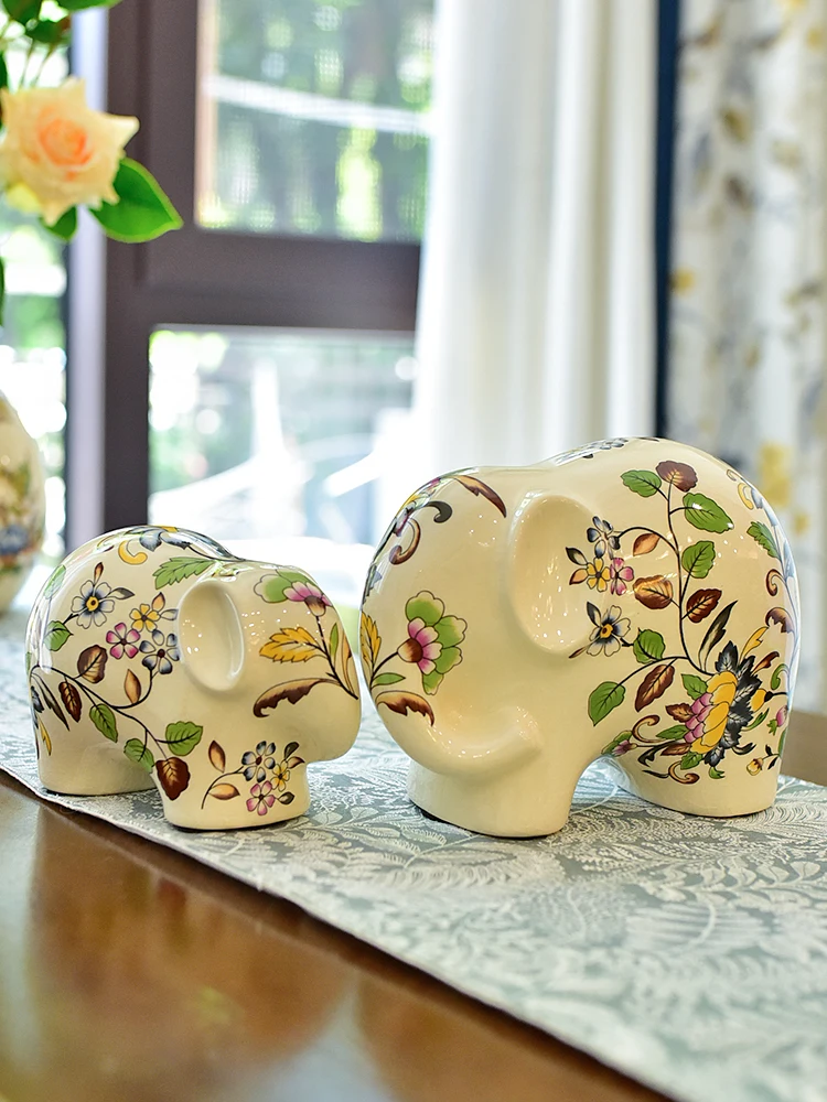 

Desktop Decoration Lucky Ceramic Material Elephant Shape Home American Living Room Housewarming Gift High Sense Niche Crafts 1Pc