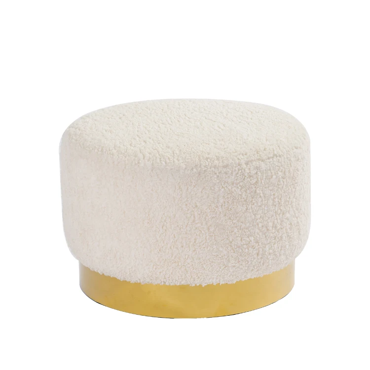 

Luxury Modern Living Room Round White Teddy Fabric Boucle Foot Stool Ottoman