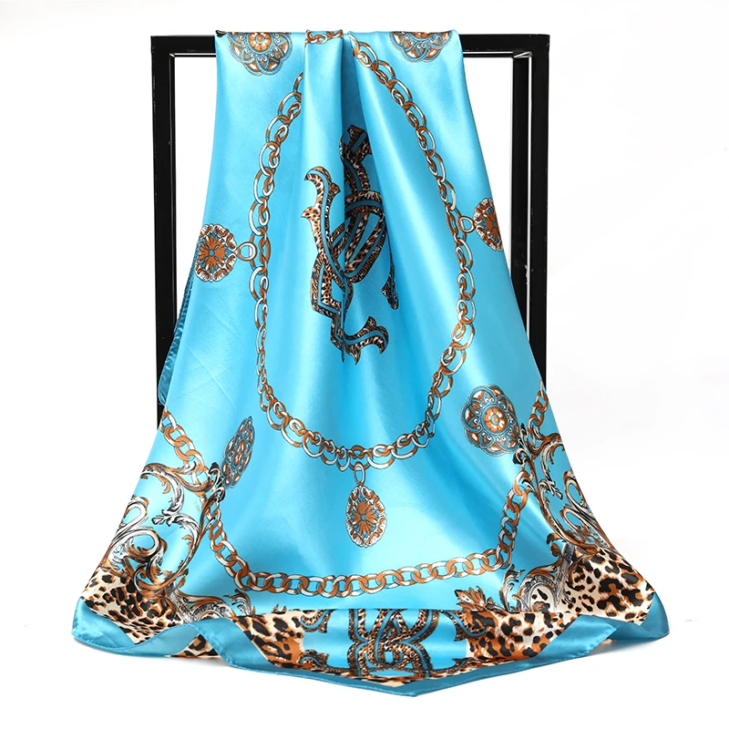 Luxus Marke Platz Silk Schal Frauen Satin Druck Hijab Schals Muslimischen Pareo Bandana Weibliche Schal Wrap Stirnband Foulard 90*90 cm – Detail 8