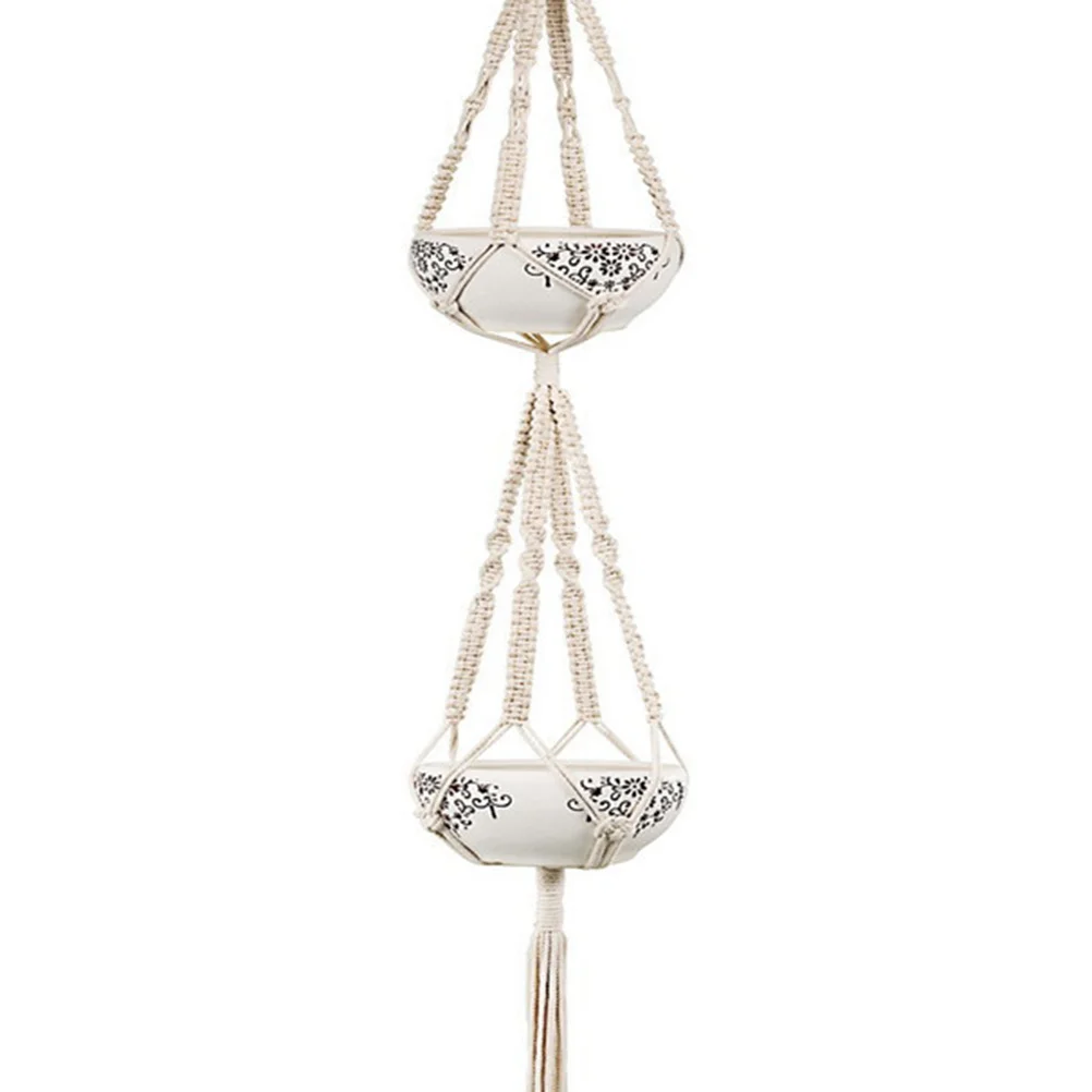 

Double Hanging Plant Hanger Macrame Style Cotton Rope for Indoor Outdoor Wall Art Decor Fits Round Square Flower Pots
