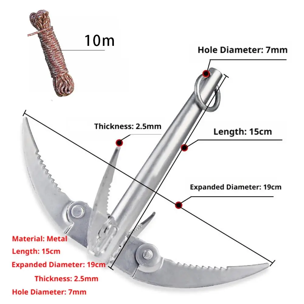 Outdoors Grappling Hook Survival Tool With Rope Folding Boats Anchor Sturdy Durable For Small Boat Canoes Fishing Supplies view 6