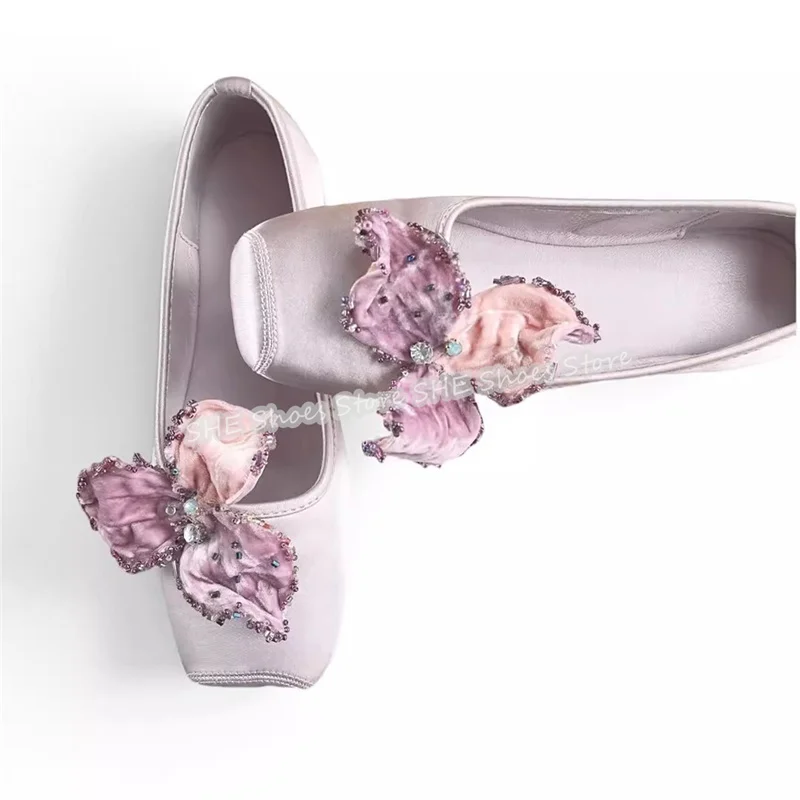 فاخر الحرير الكريستال ديكور ساحة تو المرأة الباليه الشقق ثلاثية الأبعاد الزهور تصميم ماري جينس مضخات لوليتا فتاة فستان الحفلات المتسكعون #4