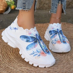 2024 Women Dragonfly Pattern Platform Non Slip Walking Shoes Woman Lightweight Fashion Slip on Comfortable Outdoor Casual Shoes