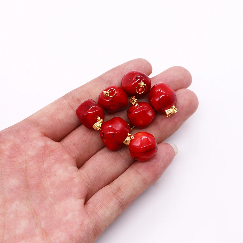 Smooth Irregular Stone Shaped Red Coral Pendant Natural Sea Bamboo Retro Melon Seed Buckle DIY Craft Necklace Earring Making