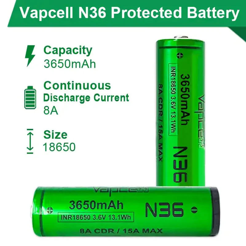 Original Vapcell INR 18650 Battery With Protection Circuit Board N40 N36 F38 PCB Battery 4000mAh Rechargeable Lithium Battery