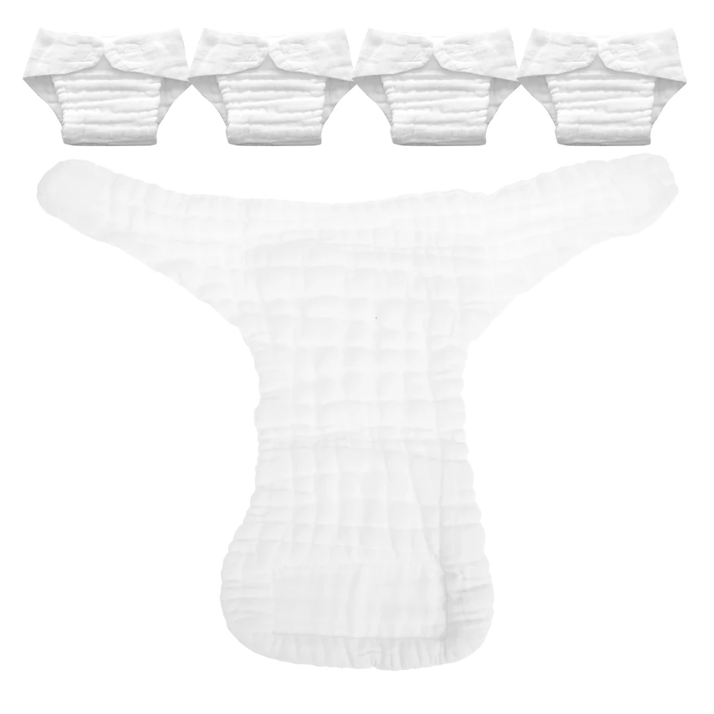 

5pcs White Reusable Cotton Diapers Infants Toddlers Washable Cloth Cotton Nappy Pad Inserts Absorbent Baby Liners Soft