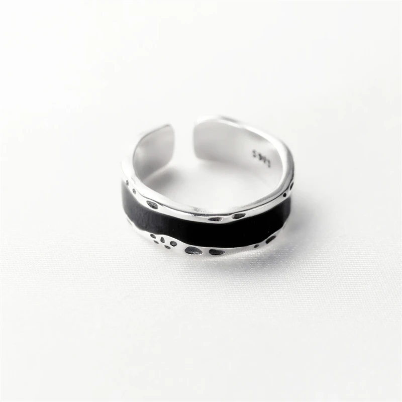 Sole Memory Black Drop Glaze INS 925 Sterling Silver Female Resizable Opening Rings RI1234