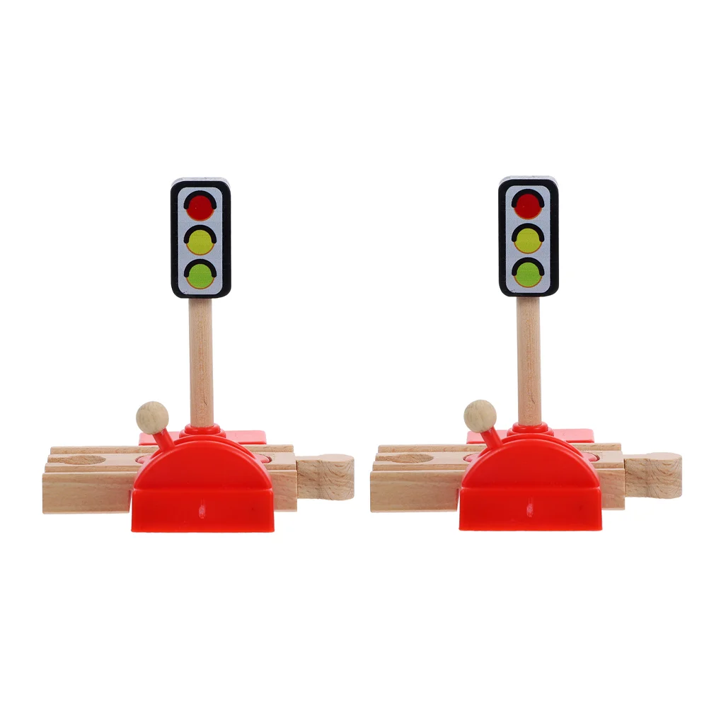 

2 Pcs Wooden Train Track Accessories Realistic Barrier Scene Child Creativity Educational Toy Safe Material Versatile