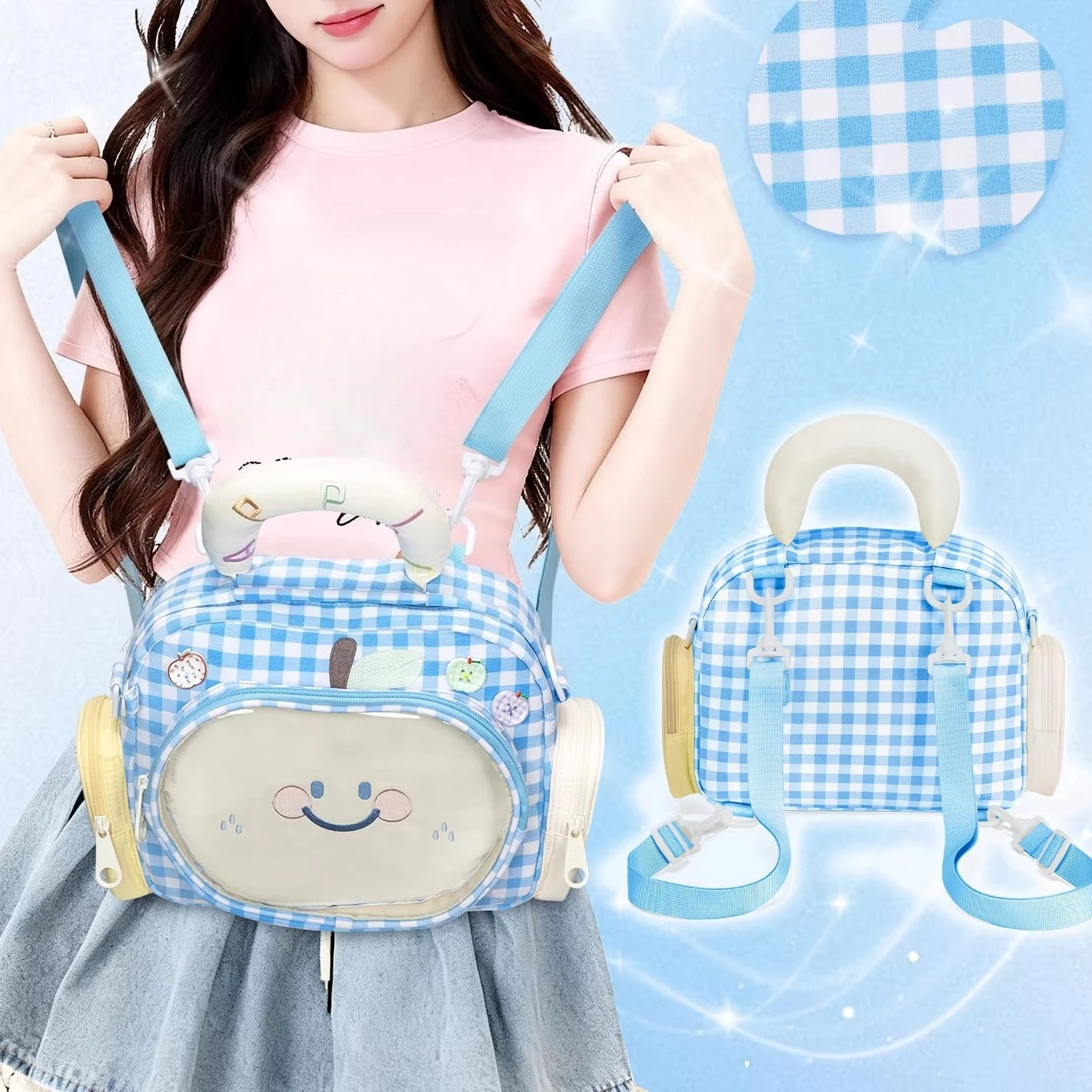 Original Plaid Apple Mochila Transparent Ita Bag  Mochilas Mujer Lightweighte Bolsos Commuter Backpack Popular Bolsas Female