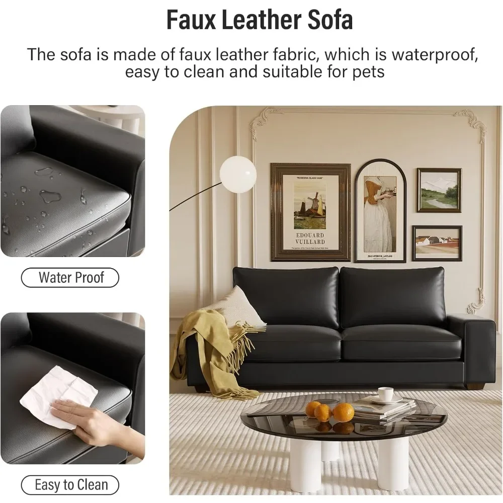 2-местное двухместное сиденье середины века из искусственной кожи с широкими подлокотниками и боковыми карманами, каркас из цельного дерева для гостиной, спальни, многокомнатная U