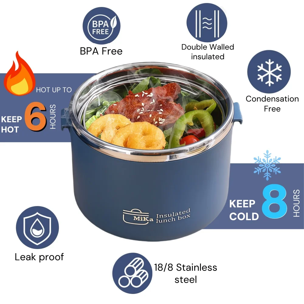 304 Stainless Steel Lunch Box 2 Layer Double Wall Thermal Food Jar, Insulated Bento Box Leakproof Lunch Container with Lunch Bag