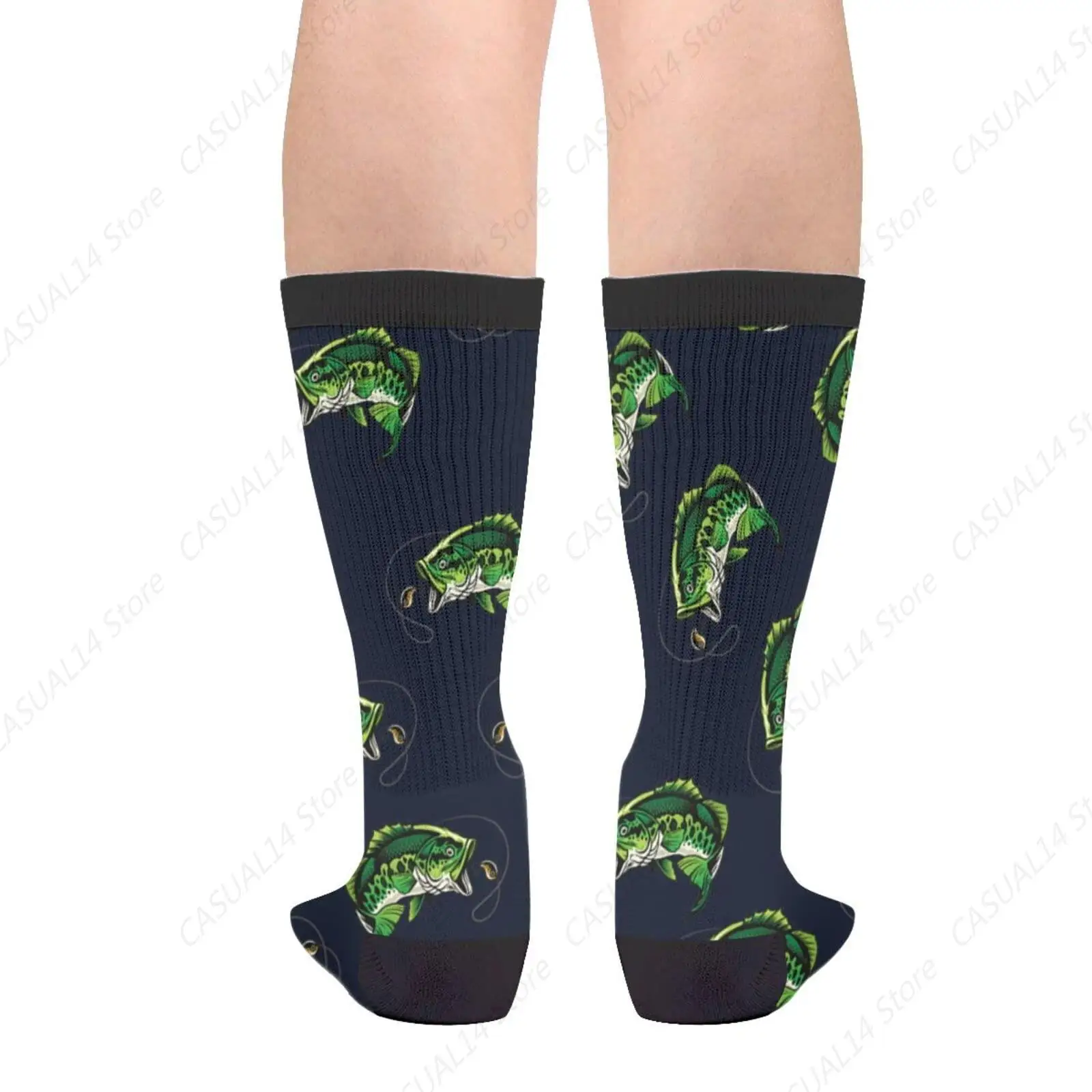 Large Mouth Bass Fish Lake Casual Funny Funky Novelty Fashion Comfortable Socks For Men Women Crazy Dress