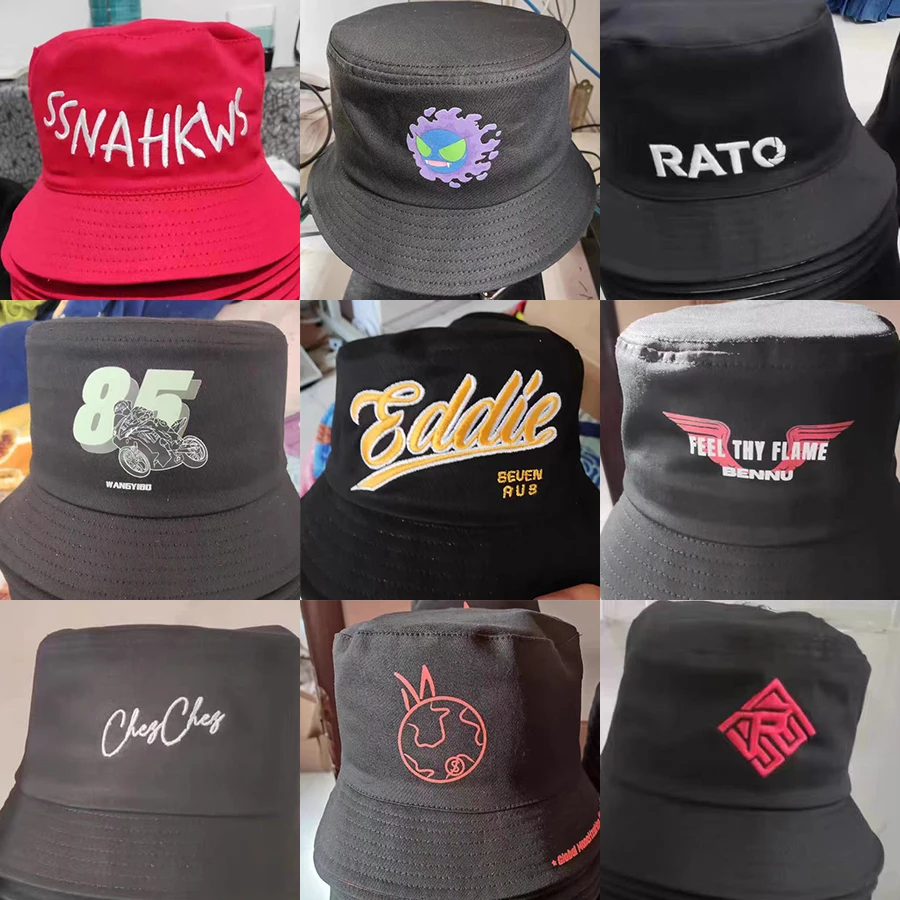 Custom LOGO Design Bucket Hat Women Men Embroidered Print Logo Summer Casual Fishermen Cap Brim Kpop Panama Bob Bucket Gorros