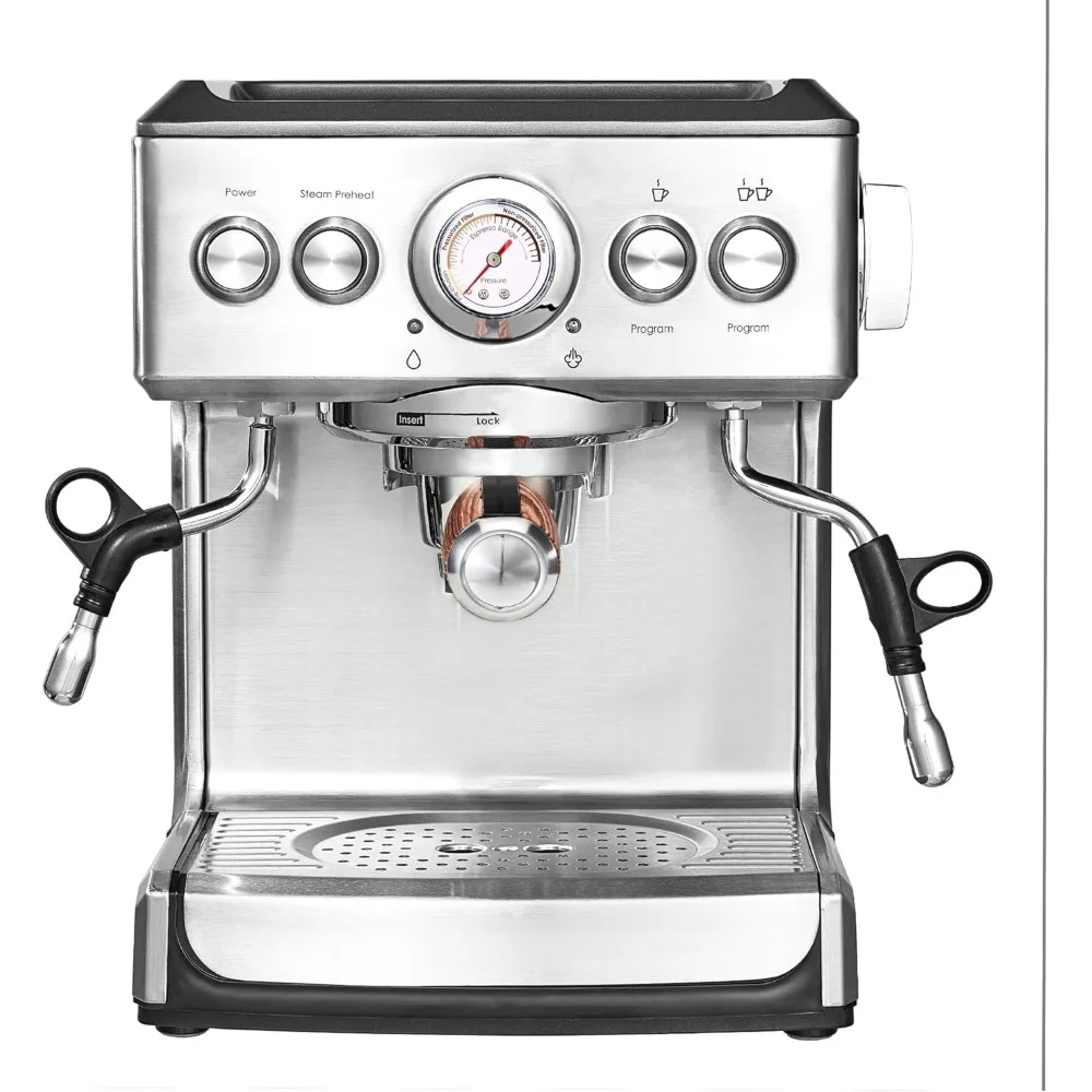 Bar Espresso Machine, Fast Heating Cappuccino, Americano, Latte and Espresso Maker, Milk Steamer and Frother, Removable